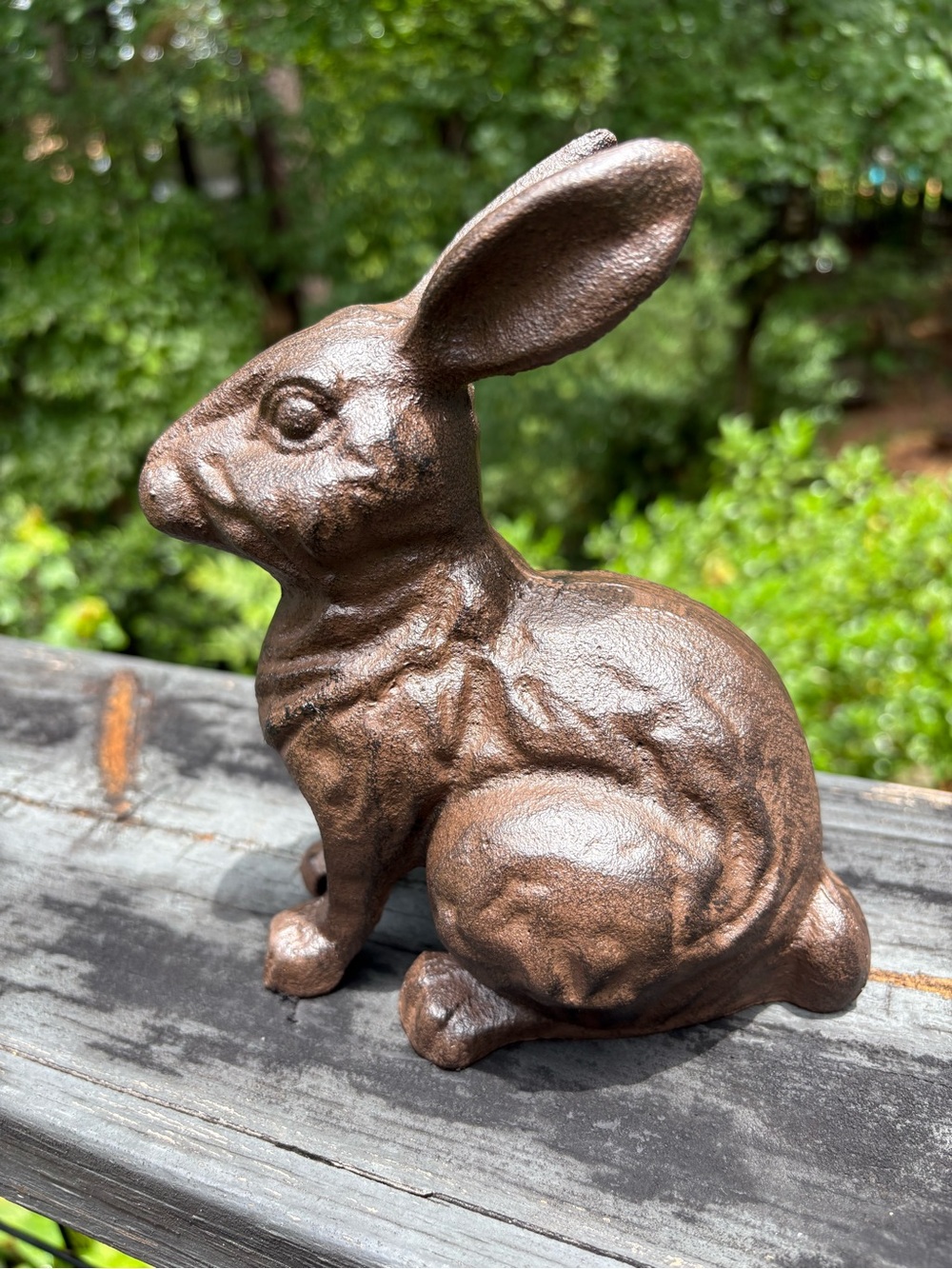 Decorative Cast Iron Bunny Figurine in Rustic Brown